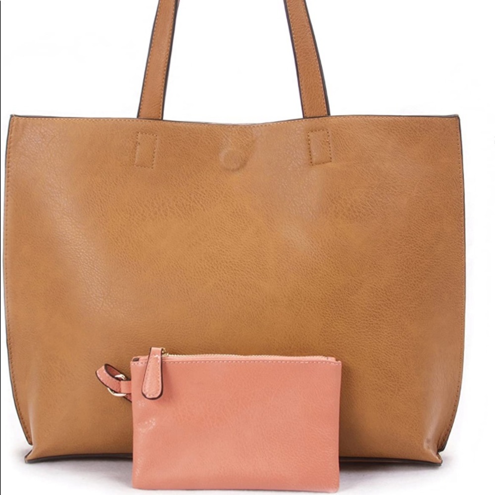 Overbrooke Reversible Tote Bag Vegan Leather Womens Shoulder Tote with Wristlet - Picture 1 of 7